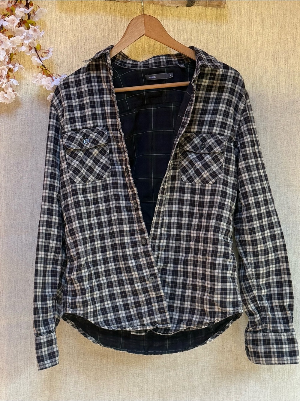 Vince Blue Plaid flannel Button Down Flannel Shirt